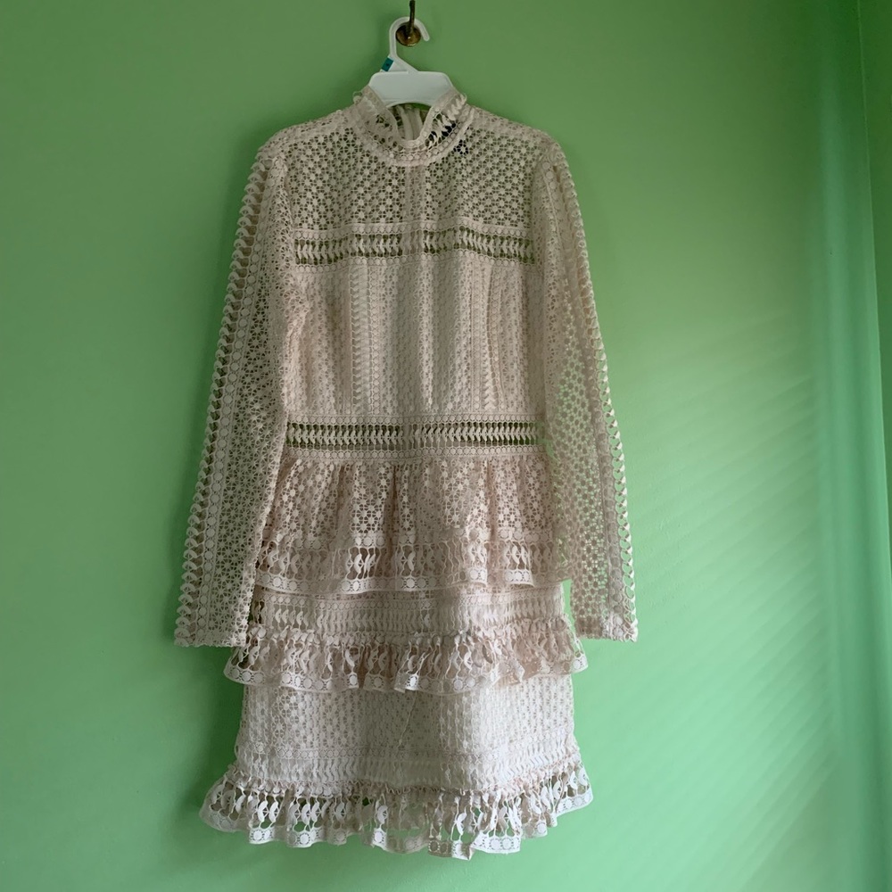 Beautiful, Aqua, Cream Long Sleeve Lace Dress